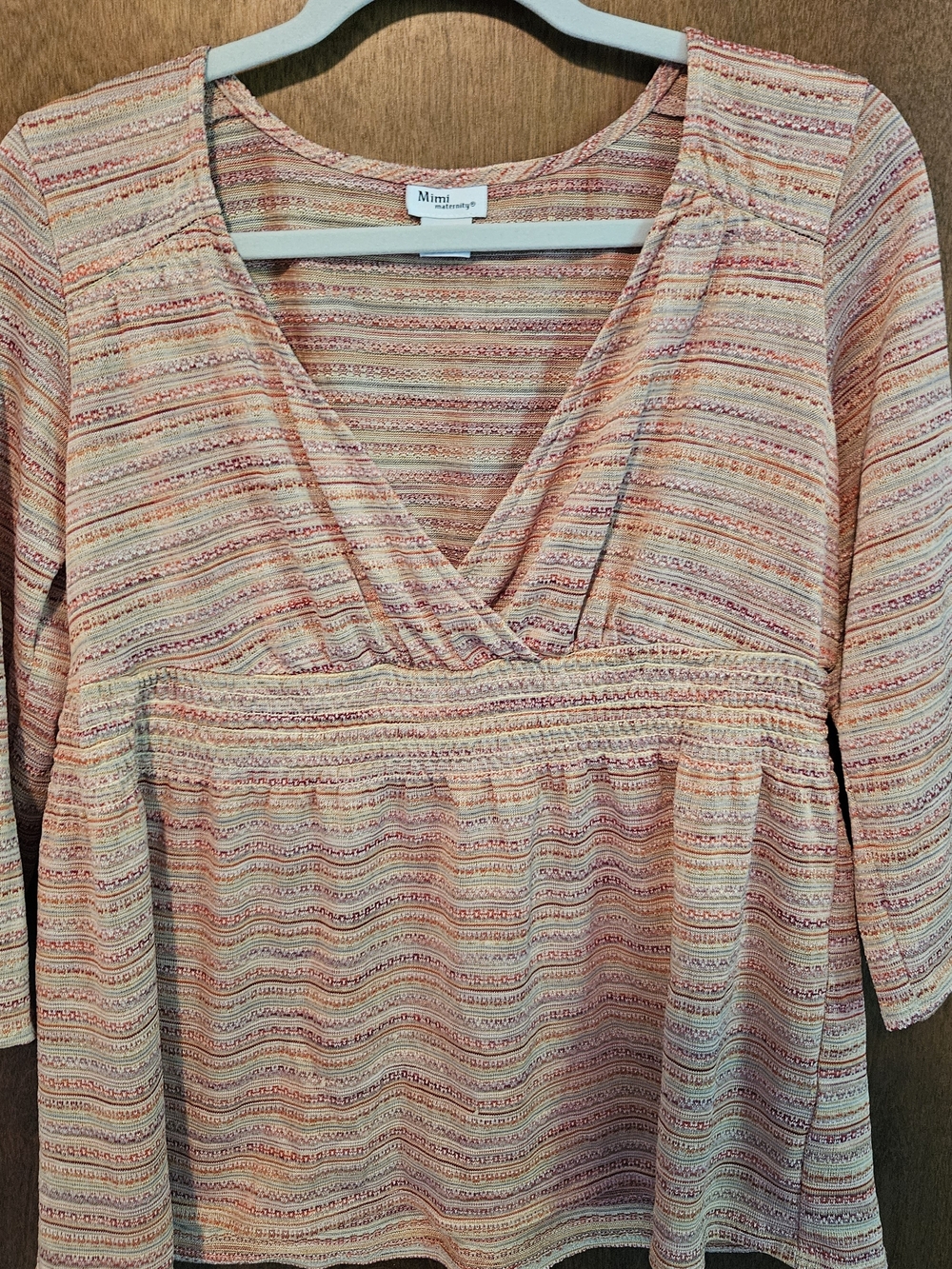 Mimi Maternity Peach Striped V-Neck Nursing Top